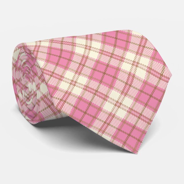 Scottish Pink Tartan Geometrical Pattern Necktie (Rolled)
