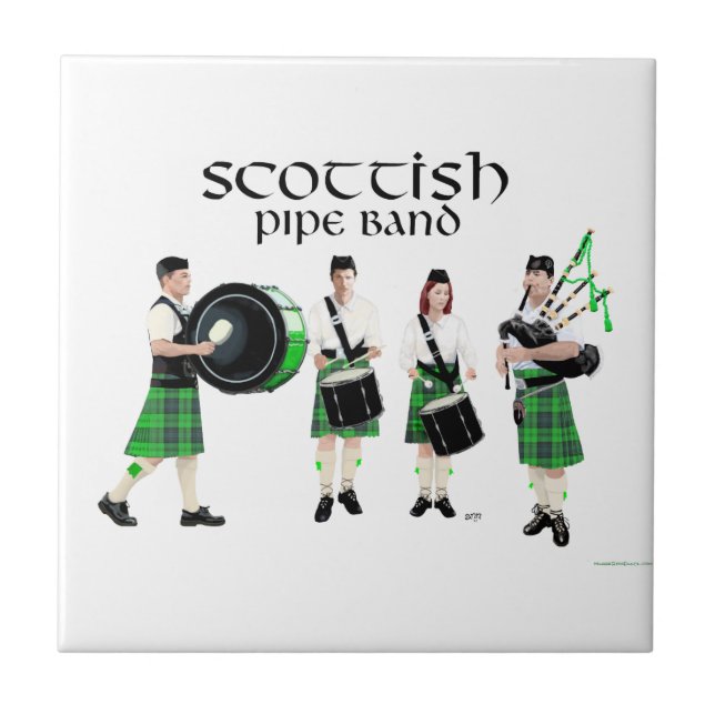 Scottish Pipe Band - Green Kilts Ceramic Tile (Front)
