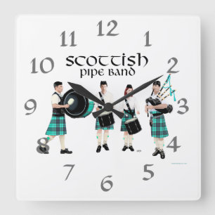Scottish Pipe Band - Turquoise Kilts Square Wall Clock