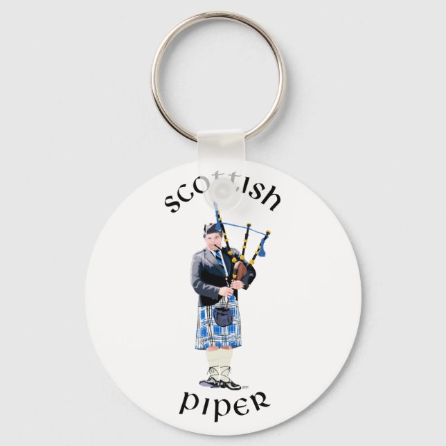 Scottish Piper - Blue Key Ring (Front)