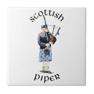 Scottish Piper - Blue Plaid Ceramic Tile