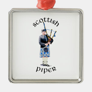 Scottish Piper - Blue Plaid Metal Ornament