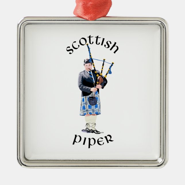 Scottish Piper - Blue Plaid Metal Ornament (Front)