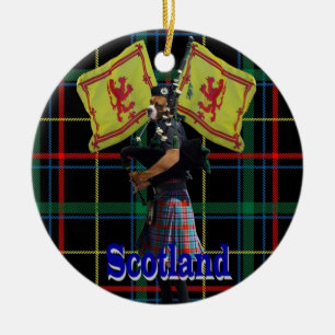 Scottish piper on tartan ceramic tree decoration