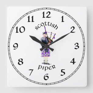 Scottish Piper - Purple Plaid Square Wall Clock