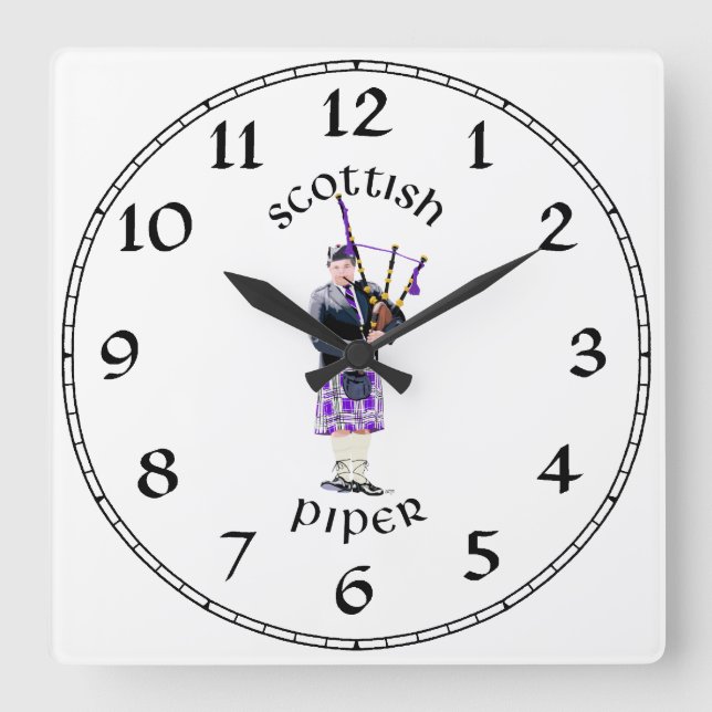 Scottish Piper - Purple Plaid Square Wall Clock (Front)