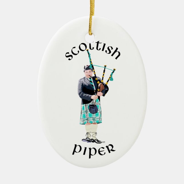 Scottish Piper - Turquoise Plaid Ceramic Ornament (Front)