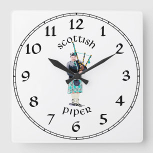 Scottish Piper - Turquoise Plaid Square Wall Clock