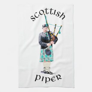 Scottish Piper - Turquoise Plaid Tea Towel