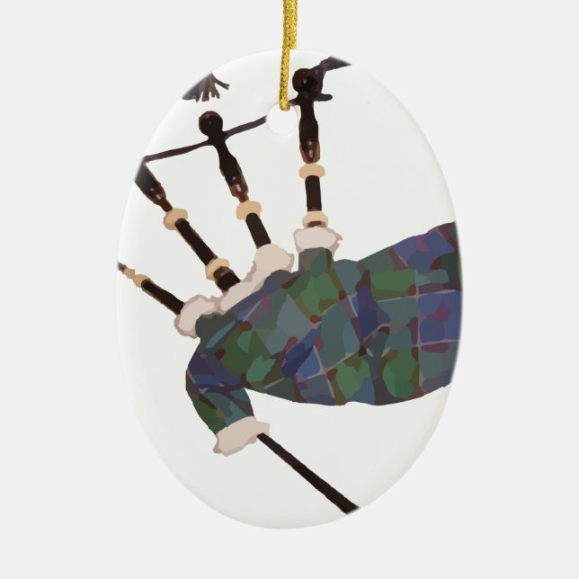 scottish plaid bagpipes ceramic tree decoration (Front)