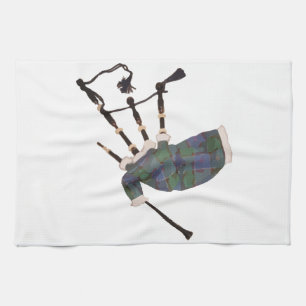 scottish plaid bagpipes tea towel