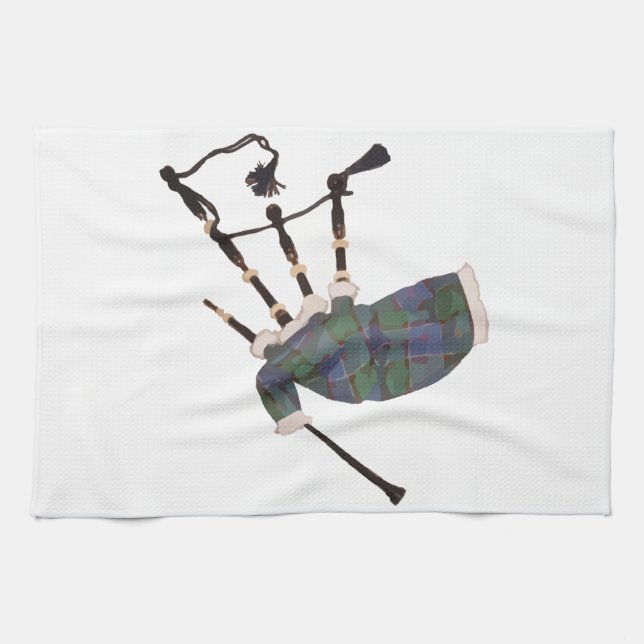 scottish plaid bagpipes tea towel (Horizontal)