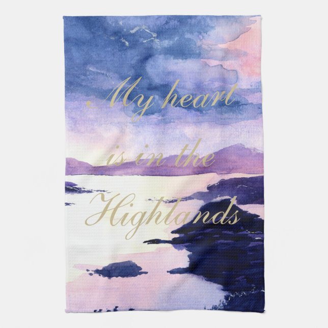 Scottish Quote Purple Watercolour Tea Towel (Vertical)