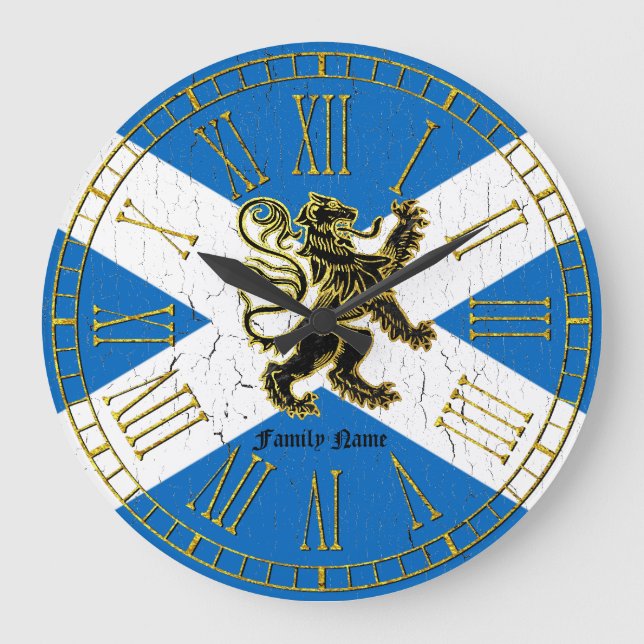 Scottish Rampant Flag Personalise Large Clock (Front)