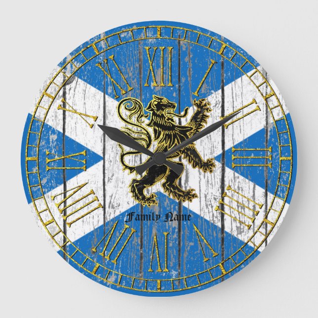 Scottish Rampant Flag Personalise Large Clock (Front)