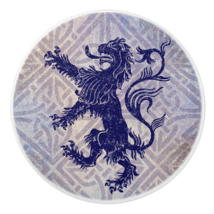 Scottish Rampant Lion Navy Blue Celtic Knot Ceramic Knob