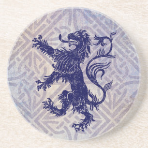 Scottish Rampant Lion Navy Blue Celtic Knot Coaster