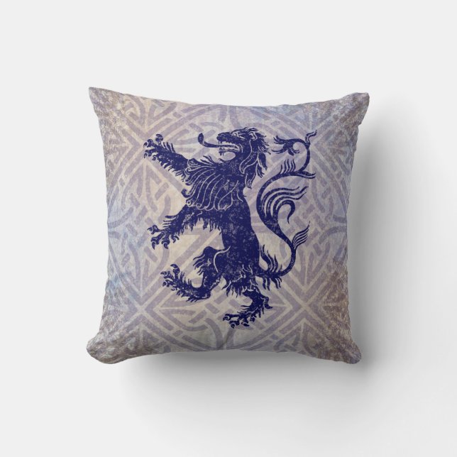 Scottish Rampant Lion Navy Blue Celtic Knot Cushion (Front)