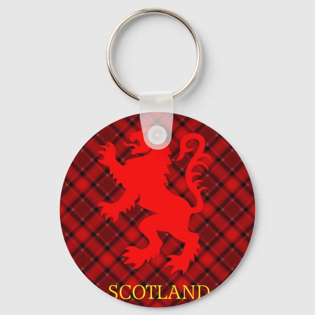 Scottish Red Lion Rampant on Tartan Key Ring (Front)