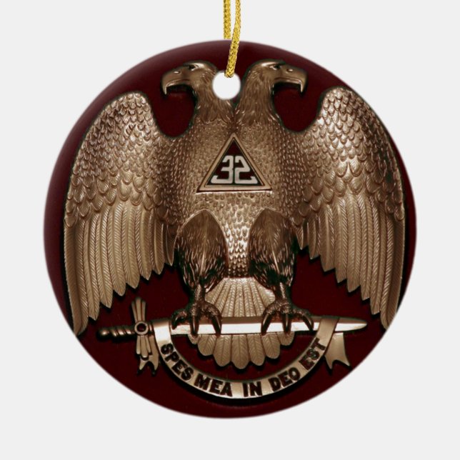 Scottish Rite 32 degree Mason Double Eagle Red Ceramic Tree Decoration (Front)