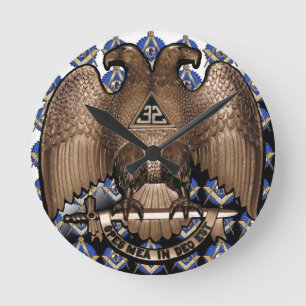 Scottish Rite Square & Compass Black White Diagona Round Clock