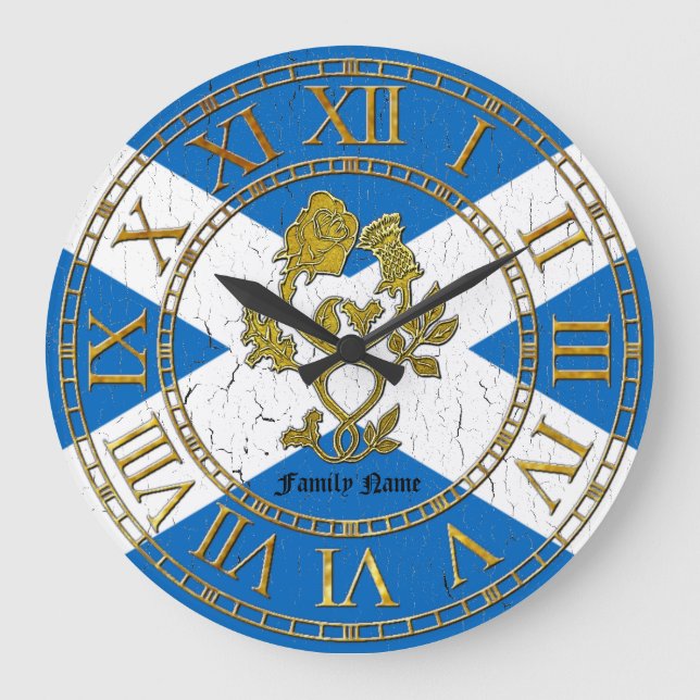 Scottish Rose Thistle  Flag Personalise Large Clock (Front)