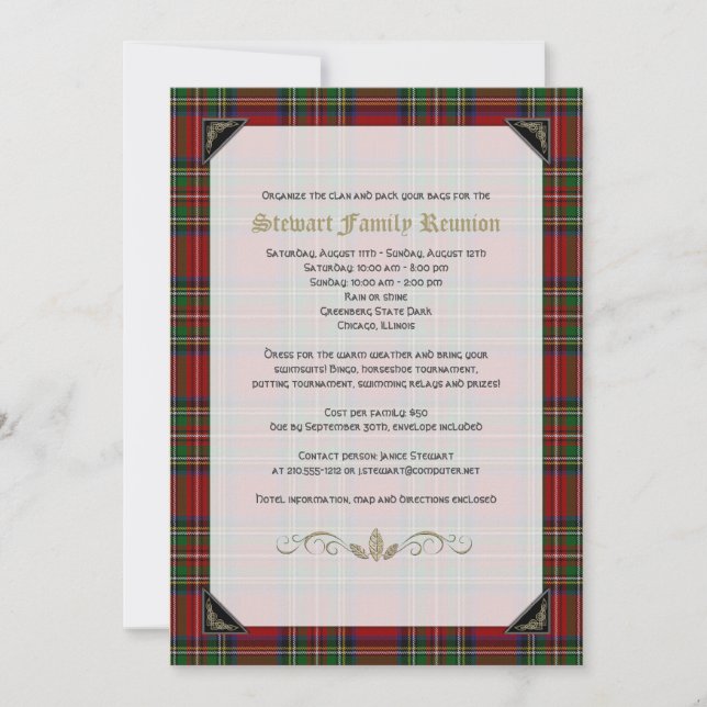 Scottish Royal Stuart Tartan Family Reunion Invitation (Front)