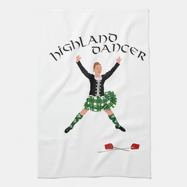 Scottish Sword Dancer - Ghillie Callum Tea Towel (Vertical)