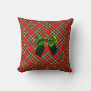 SCOTTISH TARTAN AND RED GREEN BOWS CHRISTMAS PARTY CUSHION