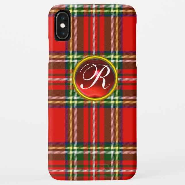 SCOTTISH TARTAN AND RED RUBY GEMSTONE MONOGRAM Case-Mate iPhone CASE (Back)
