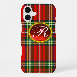 SCOTTISH TARTAN AND RED RUBY GEMSTONE MONOGRAM iPhone CASE