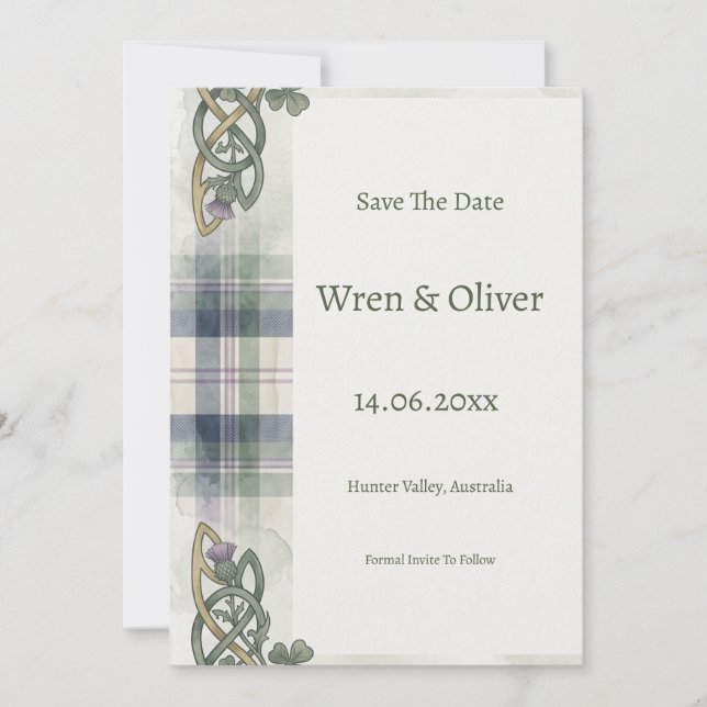 Scottish Tartan Celtic Knot Thistle Save the Date  (Front)