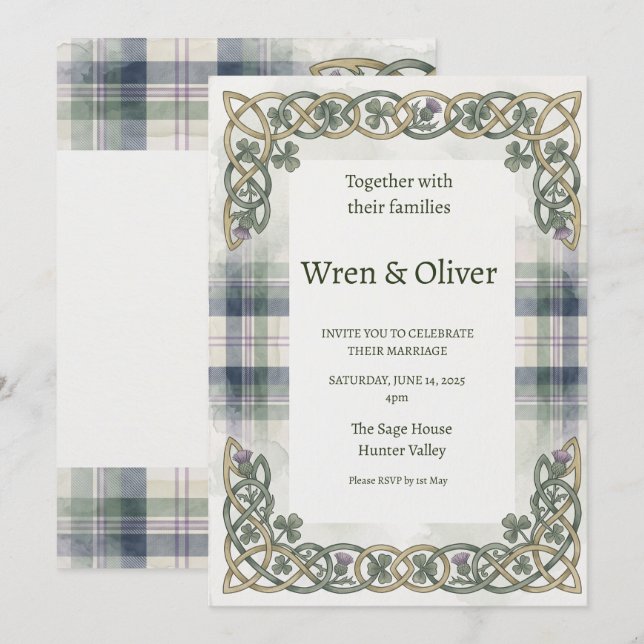 Scottish Tartan Celtic Knotwork Wedding Invitation (Front/Back)