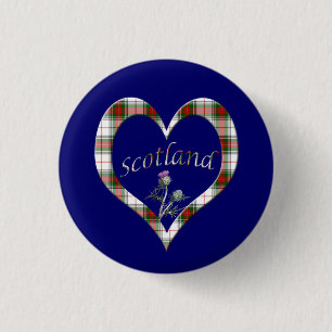 Scottish Tartan Heart Thistle Button