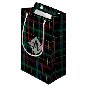Scottish Tartan Monogram Green Red Black Small Gift Bag