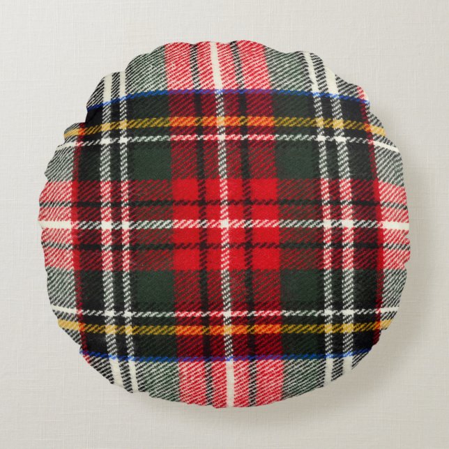 Scottish tartan pattern. Red and white wool plaid  Round Cushion (Front)