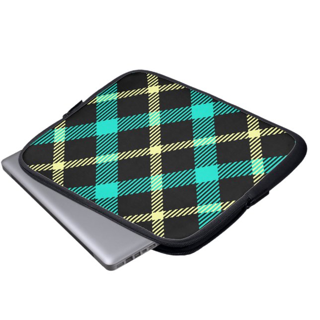 scottish tartan pattern yellow turquoise plaid laptop sleeve (Front Bottom)