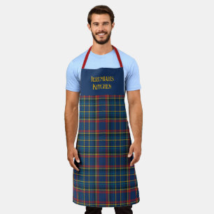 Scottish Tartan Plaid in cherry red & royal blue Apron