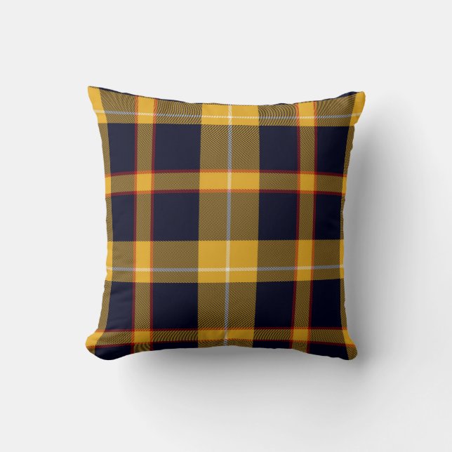 Scottish Tartan Plaid Navy Blue Yellow Red Celtic Cushion (Front)