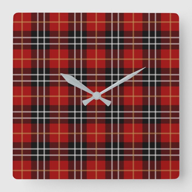 Scottish tartan plaid pattern square wall clock (Front)