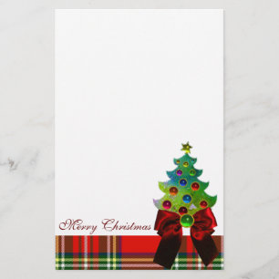 SCOTTISH TARTAN ,RED BOW AND CHRISTMAS TREE STATIONERY