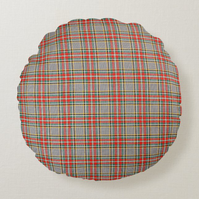 Scottish tartan: red-green-yellow pattern. round cushion (Front)