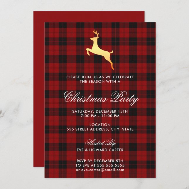 Scottish Tartan Reindeer  Christmas Party Invitation (Front/Back)
