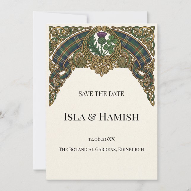Scottish Tartan Save the Date Card (Front)