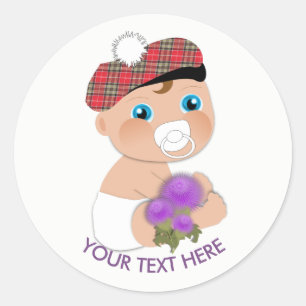 Scottish Tartan  Thistle Baby Shower Personalised Classic Round Sticker