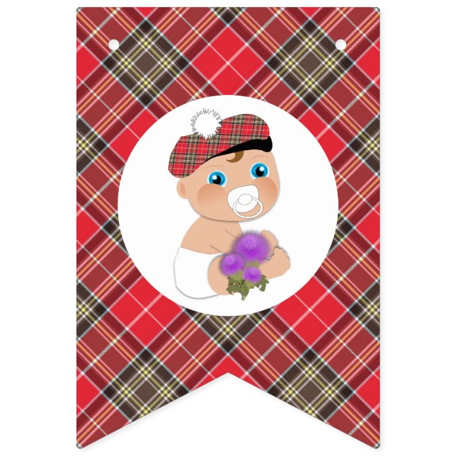 Scottish Tartan |Thistle Flower Cute Baby Shower Bunting (First Flag)