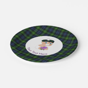 Scottish Tartan Thistle Flower Cute Baby Shower Paper Plate