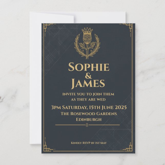 Scottish Tartan & Thistle Wedding Invitation (Front)