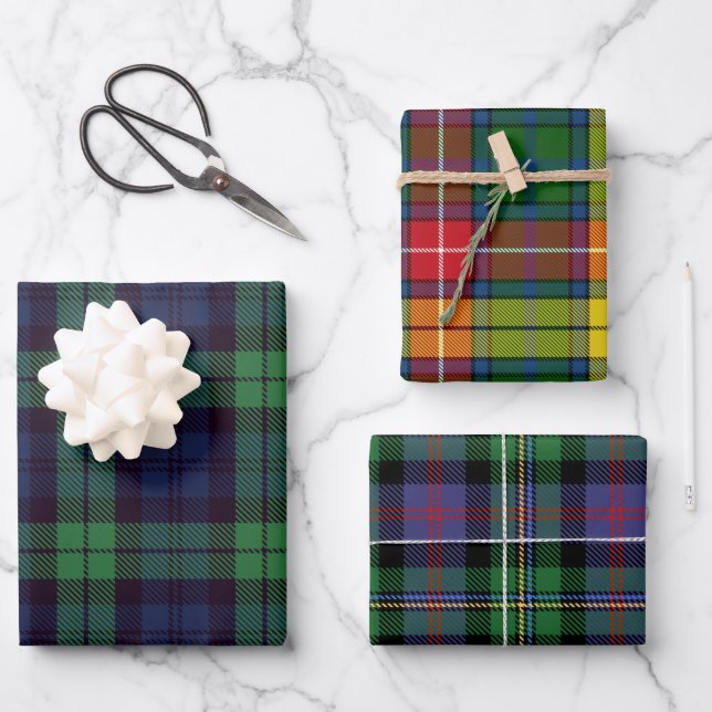 Scottish Tartans Black Watch, Malcolm, Buchanan Wrapping Paper Sheet (Front)