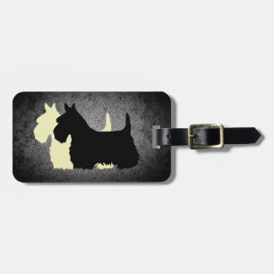 Scottish Terrier, 2 silhouettes, granite silver Luggage Tag